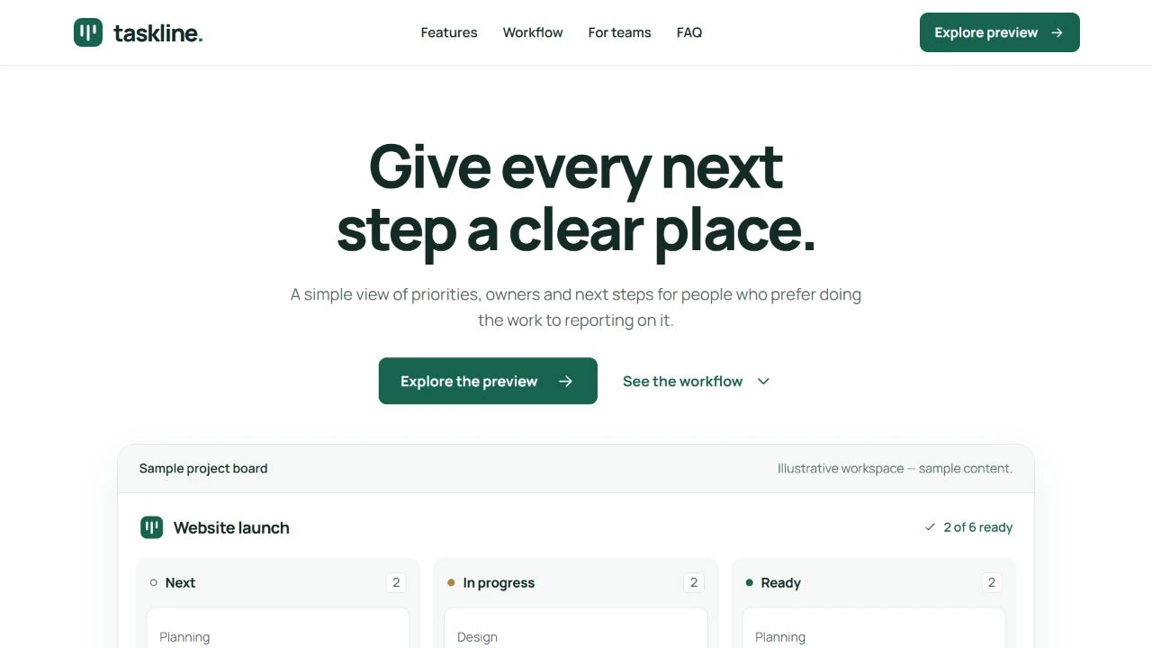 Taskline Lite website preview